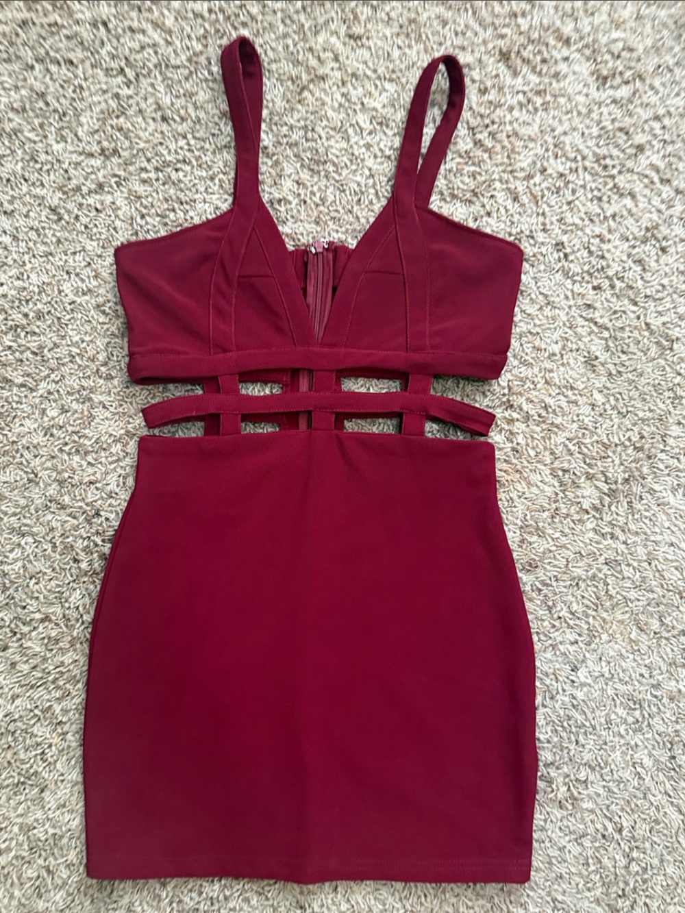Tobi Burgundy Strappy Cutout Bodycon Mini Dress
